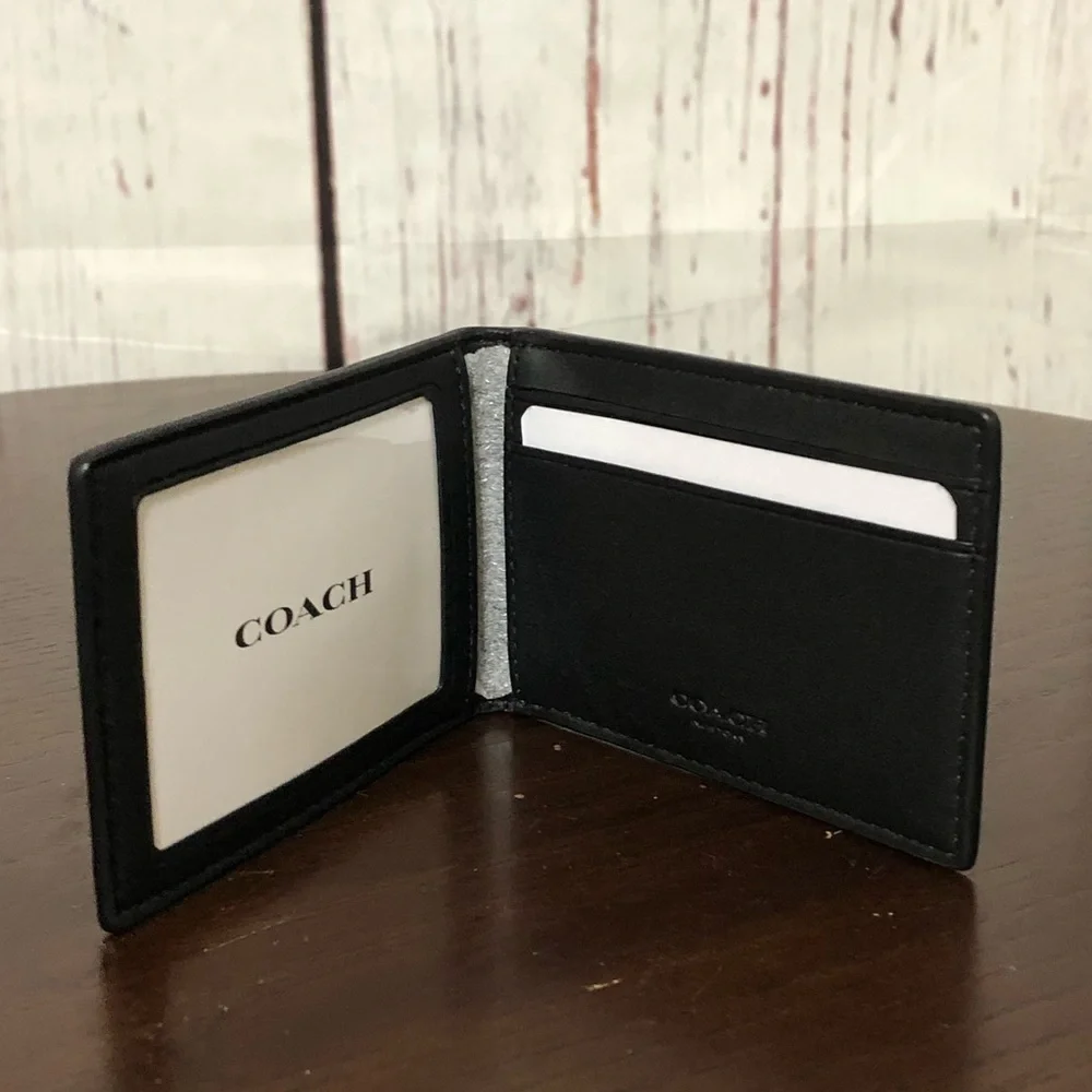 Coach compact Bifold Men's Brown Leather & coated Wallet nwt